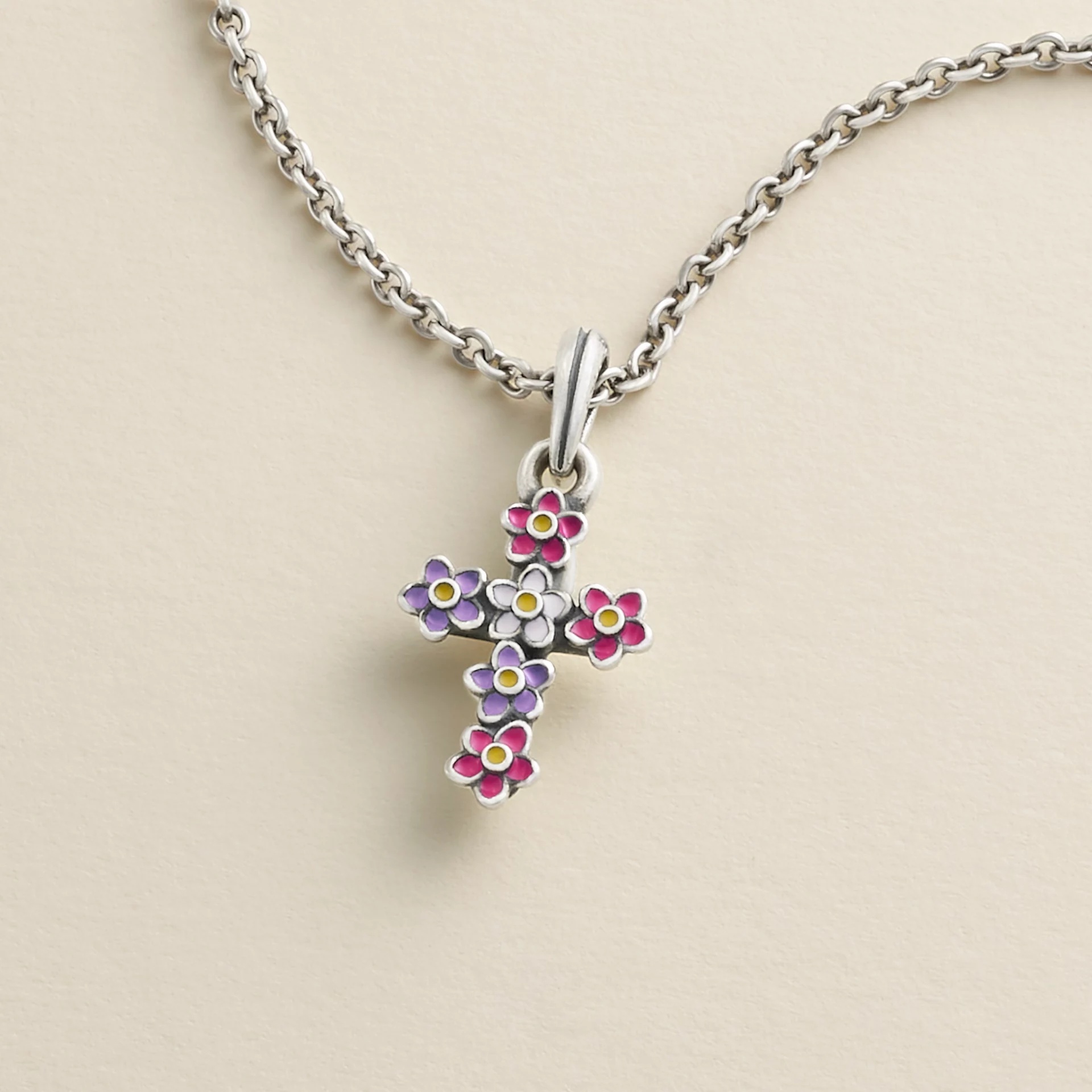 Enamel Floral Cross Pendant - Image 2
