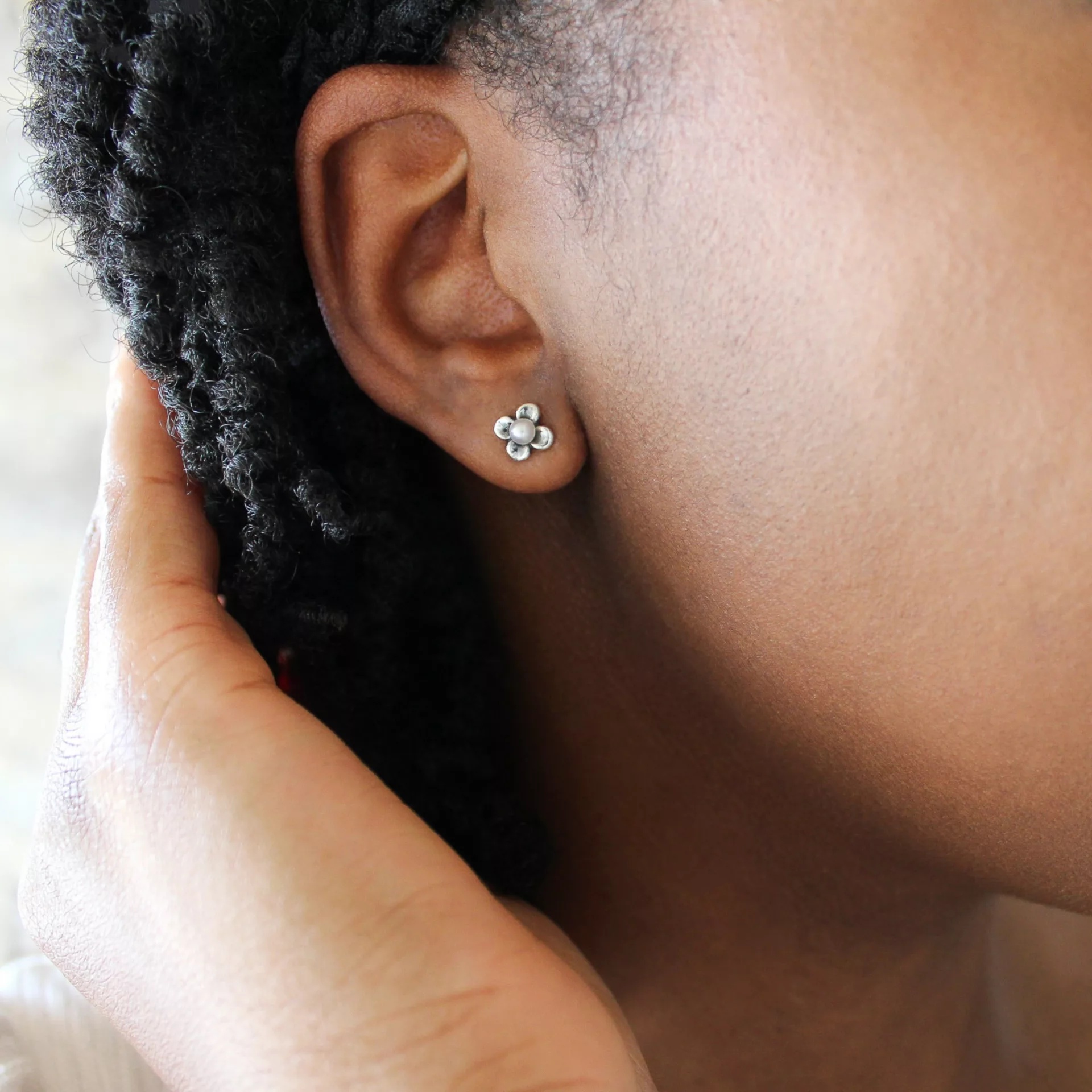 Tiny Blossom Studs with Cultured Pearl - Image 2