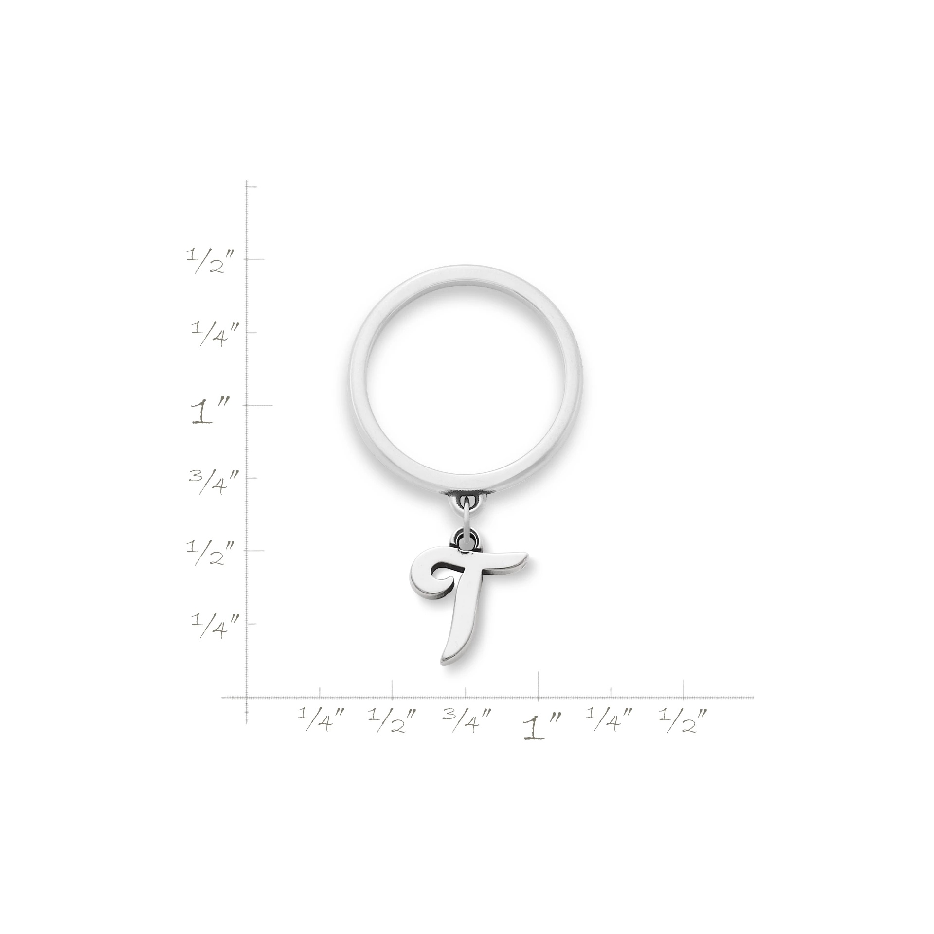 Small Script Initial Charm Dangle Ring - Image 2