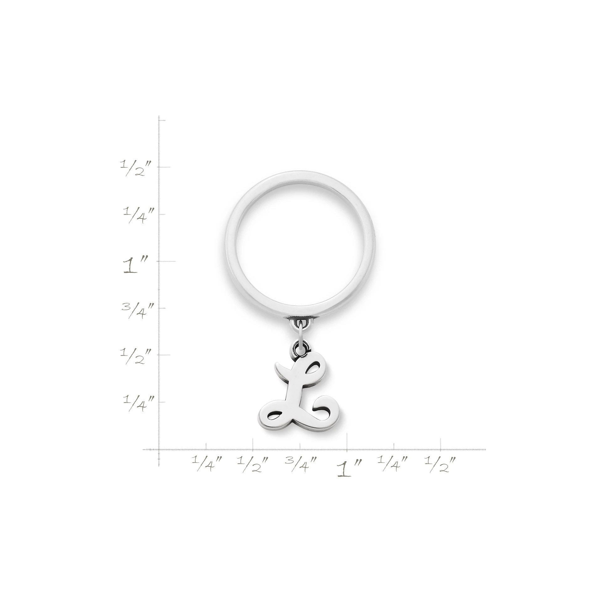 Small Script Initial Charm Dangle Ring - Image 2