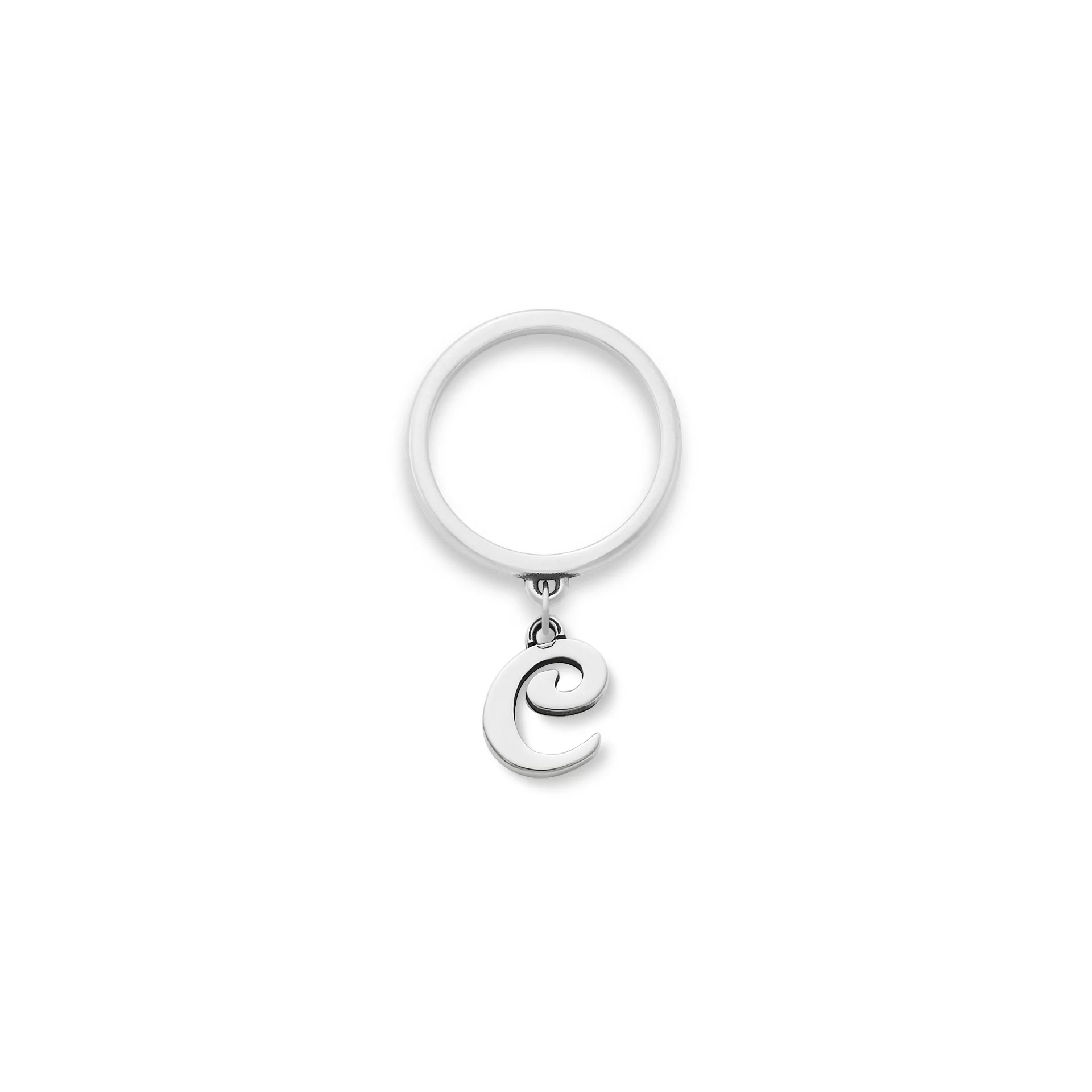 Small Script Initial Charm Dangle Ring