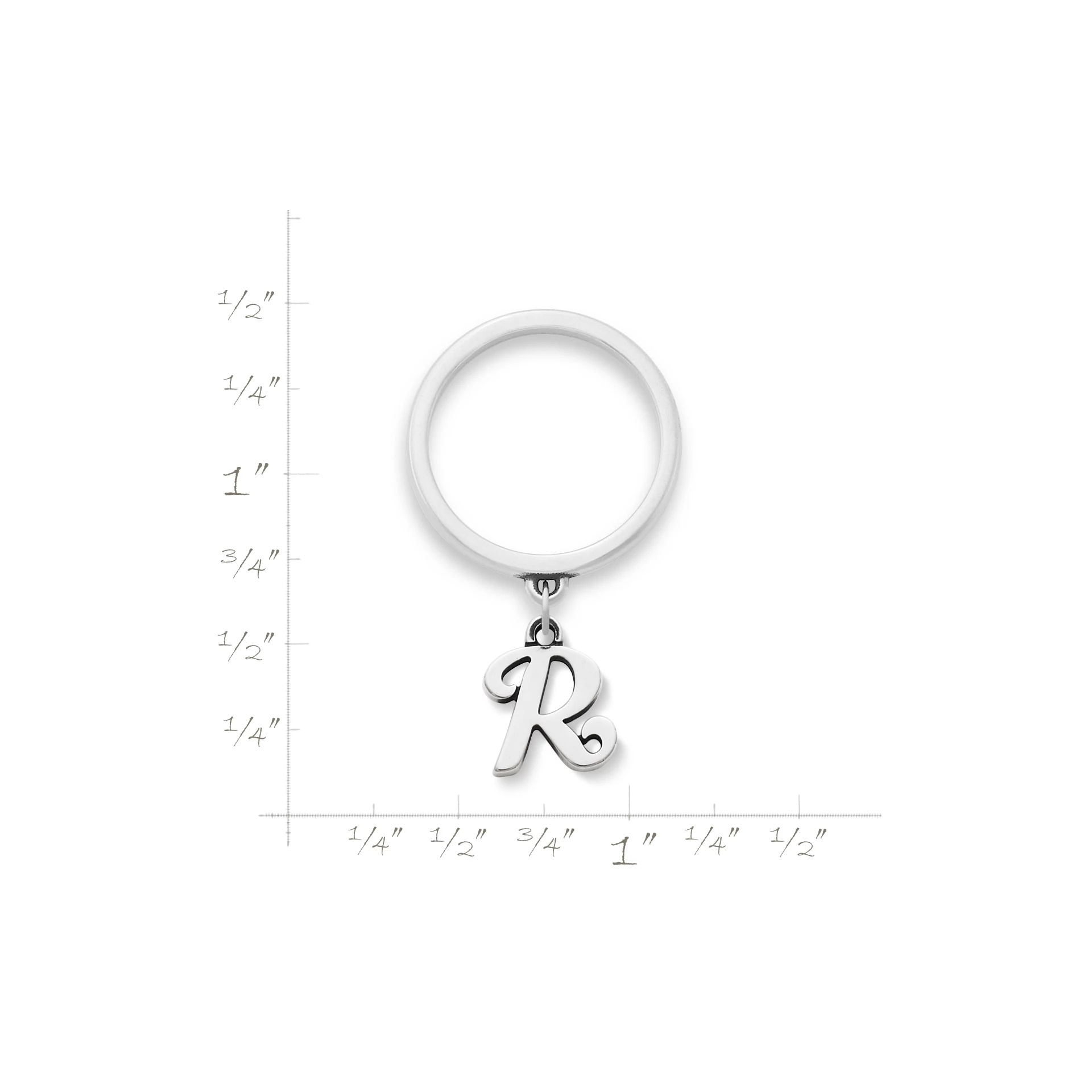 Small Script Initial Charm Dangle Ring - Image 2