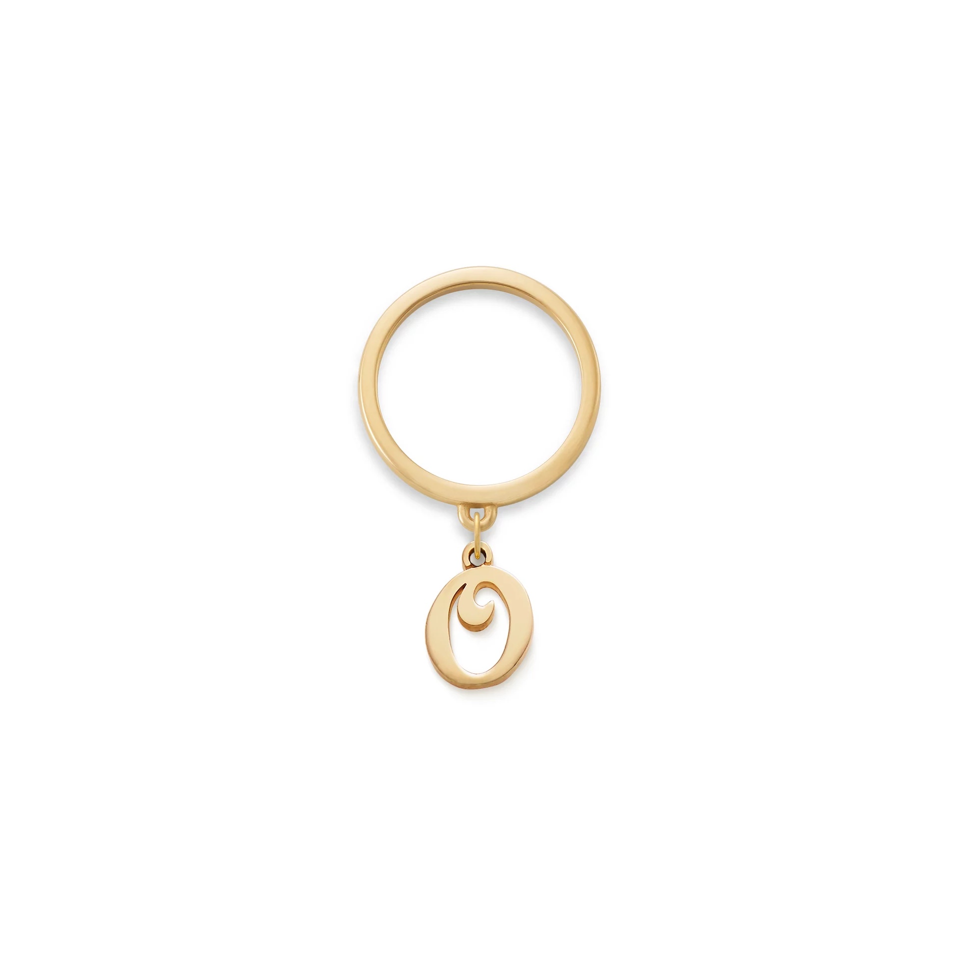 Small Script Initial Charm Dangle Ring