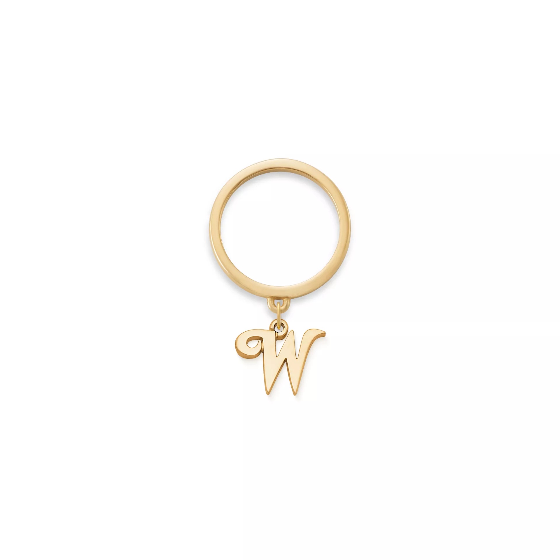 Small Script Initial Charm Dangle Ring