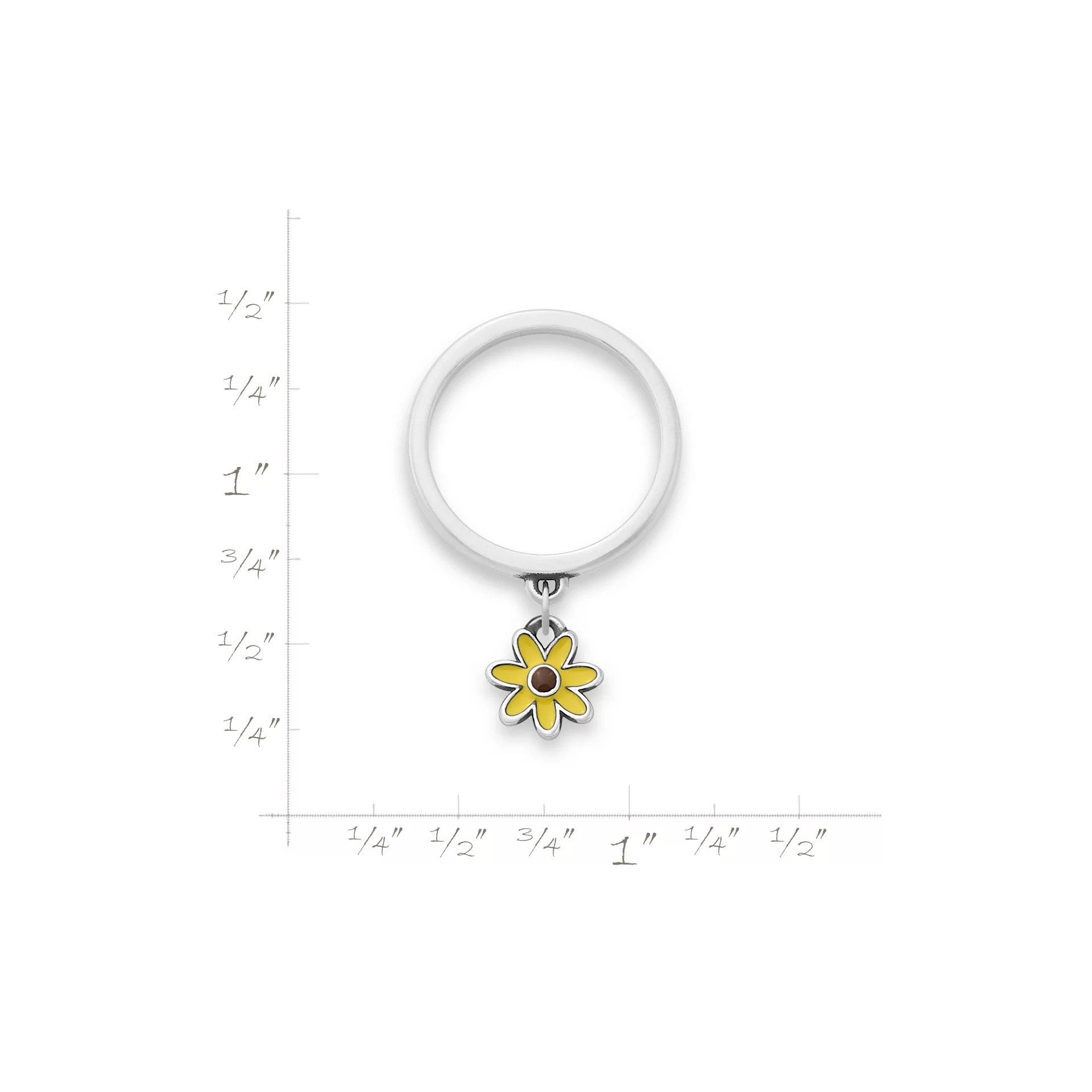 Enamel Mini Flower Charm Dangle Ring - Image 2