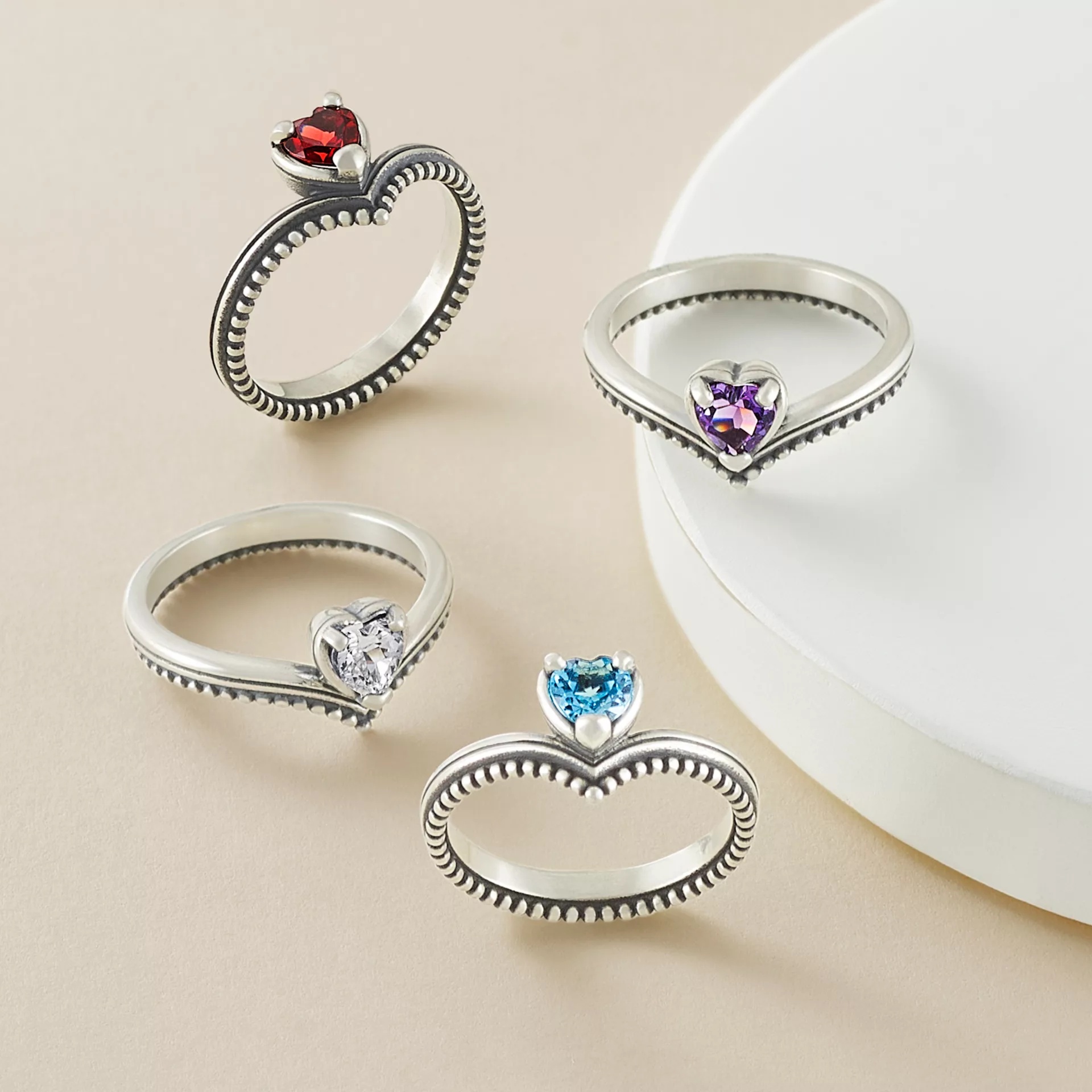 Beaded Chevron Heart Gemstone Ring - Image 2